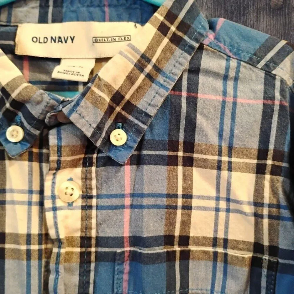 Old Navy Blue White Plaid Long Sleeve Button Down Shirt Size S